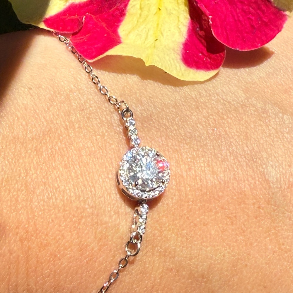 Moissanite Bracelet 1 CT Center Stone 925 Sterling Silver Platinum Plated Chain